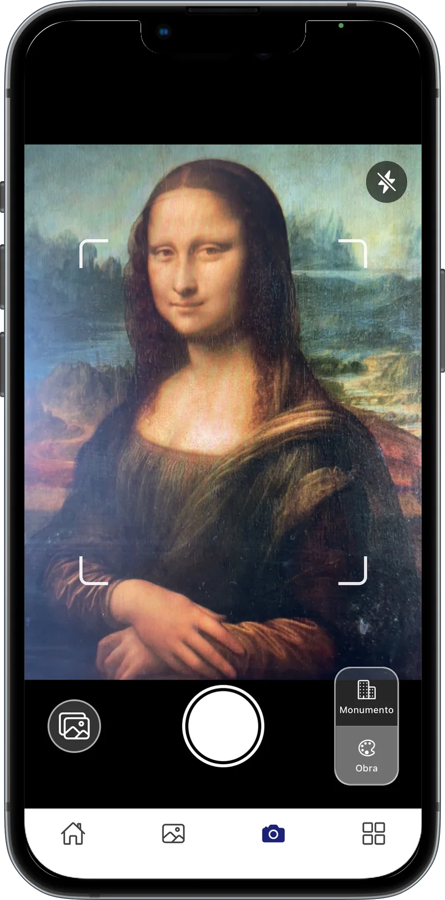Pantalla de cámara de AnyArt reconociendo una obra de arte